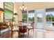 Cozy dining area with a glass table, stylish decor, and backyard view at 13733 Castleford Dr, Mint Hill, NC 28227