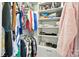 Organized walk-in closet with shelves for shoes and accessories, and hanging rods for clothing at 200 Squash Harvest Ct, Matthews, NC 28104