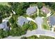 Aerial shot featuring a home with a pool, patio, and manicured lawn in a residential area at 3003 Wedge Ct, Matthews, NC 28104
