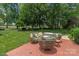 Inviting backyard brick patio with wicker seating and lush green lawn at 3003 Wedge Ct, Matthews, NC 28104