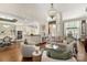 Open concept living room with hardwood floors, kitchen access, and high ceilings; great for entertaining at 3003 Wedge Ct, Matthews, NC 28104