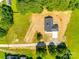 An aerial view captures the property's generous land and tree coverage, including a gravel drive and concrete parking pad at 3248 Ferguson Long Rd, York, SC 29745