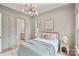 Bedroom with an open doorway to an attached bathroom at 4349 Castleton Rd, Charlotte, NC 28211