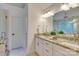 Beautiful bathroom featuring a granite vanity with double sinks and glass enclosed shower at 5051 Carillon Way, Charlotte, NC 28270