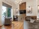 A bright home office with a built-in desk, two chairs, and a large window at 628 Cherry St, Charlotte, NC 28204