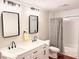 Contemporary bathroom featuring double sinks, modern lighting, and a pristine shower/tub with tiled walls at 210 W Church St, Cherryville, NC 28021