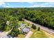 Scenic aerial view of a neighborhood bordered by lush green trees and train tracks, offering peaceful surroundings at 400 N Main Gq St, Granite Quarry, NC 28146