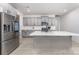 Modern kitchen showcasing stainless steel appliances, an island, and light gray cabinets at 5010 Arbordale Way, Mount Holly, NC 28120