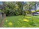Lush backyard with a well-maintained lawn surrounded by mature trees and boat at 6632 Candlewood Dr, Charlotte, NC 28210
