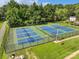 Well-maintained tennis courts with green and blue playing surfaces in a leafy community at 6632 Candlewood Dr, Charlotte, NC 28210