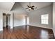 Bright living room with high ceilings, hardwood floors, and a ceiling fan at 1706 Baylor Dr, Rock Hill, SC 29732
