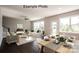 Open-concept living room with dining area featuring hardwood floors and abundant natural light at 6140 Balham Ct # Ken0059, Charlotte, NC 28215