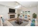 Bright living room with a fireplace, hardwood floors, comfortable seating, and access to a patio at 633 Portside Dr, Davidson, NC 28036