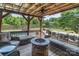 Backyard deck with a stone fireplace and outdoor seating next to the pool at 773 Hathcock Glen Dr, Oakboro, NC 28129