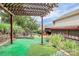 The backyard features artificial grass, stone accents and a hot tub at 1288 Century Dr, Clover, SC 29710
