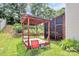 View of the backyard featuring a sandbox with a wooden pergola roof and an enclosed porch at 1288 Century Dr, Clover, SC 29710