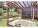 The backyard features a sandbox with a wooden pergola roof and enclosed porch area at 1288 Century Dr, Clover, SC 29710