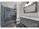 Modern bathroom with glass-enclosed shower and stylish vanity at 329 Wave Crest Dr, Tega Cay, SC 29708