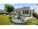 This backyard features a firepit with seating and landscaping at 4022 Perth Rd, Indian Land, SC 29707