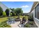 This backyard features a brick firepit with seating and lush landscaping at 4022 Perth Rd, Indian Land, SC 29707