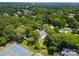 A beautiful aerial view showcases the lush neighborhood and nearby community tennis courts at 419 Solomon St, Charlotte, NC 28216