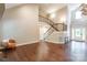 Expansive living room showcases soaring ceilings, dark wood floors, and staircase at 4203 Flint Dr, Lancaster, SC 29720