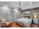 Charming bedroom with hardwood floors, a chandelier, and a beautiful accent wall, creating a cozy retreat at 666 Tryon Pl, Gastonia, NC 28054