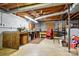 Unfinished basement with work bench, utility storage, and concrete flooring at 701 4Th Ne Ave, Conover, NC 28613