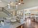 Expansive living area featuring a staircase, vaulted ceiling, and open layout to the kitchen and dining spaces at 901 Deercross Ln, Waxhaw, NC 28173