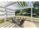Relax on this charming patio, complete with a pergola, outdoor furniture, and a view of the backyard at 9029 Torrence Crossing Dr, Huntersville, NC 28078