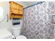 A bathroom featuring a vanity, toilet, cabinet, and decorative shower curtain at 1140 Mckinnon Dr, Rock Hill, SC 29732