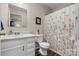 Bathroom featuring a vanity and floral shower curtain at 1265 39Th Street Cir, Hickory, NC 28602