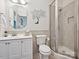 Bathroom featuring a shower with glass door and a white vanity at 14019 Fountain Ln, Charlotte, NC 28278