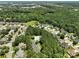 An aerial view highlights a community pool surrounded by lush trees and well-maintained homes in the neighborhood at 1677 Shetland Ln, Rock Hill, SC 29730