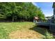 Spacious backyard featuring a lush lawn, mature trees, black fencing, and a swing set at 1677 Shetland Ln, Rock Hill, SC 29730