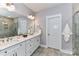Elegant bathroom featuring double sinks, white cabinets, and modern fixtures, creating a spa-like atmosphere at 5129 Devonshire Rd, Denver, NC 28037