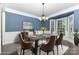 Dining room boasts blue walls, white wainscoting, and a bay window at 6612 Saunton Ct, Charlotte, NC 28277