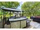 Outdoor entertaining on this deck offers a grill, hot tub, gazebo, and seating for socializing and relaxing at 1104 Pump Station Rd, Kannapolis, NC 28081