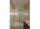 Bathroom features a shower over the tub, toilet, vanity with a sink and cabinets at 1814 Birch Heights Ct, Charlotte, NC 28213