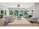 Bright living room with large windows offering serene views, fireplace, and modern furnishings at 7109 Forney Hill Rd, Denver, NC 28037