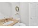 Inviting half-bath with a granite-topped vanity, decorative accents and neutral decor at 735 Pebble Pt, Salisbury, NC 28146