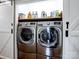 Modern laundry room with stainless steel LG washer and dryer and storage shelf at 132 General Pemberton St, Stanley, NC 28164