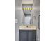 Bathroom featuring a vanity with a dark gray cabinet and silvertone fixtures and lighting at 329 W Red Cross Rd, Oakboro, NC 28129