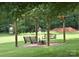 Backyard seating area with swings, fire pit, and pergola for relaxing outdoors at 4143 E Maiden Rd, Maiden, NC 28650