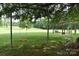 Spacious backyard with mature trees and a charming swing set and seating area at 4143 E Maiden Rd, Maiden, NC 28650