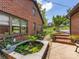Brick home featuring a tranquil fish pond, complemented by a green lawn and mature landscaping at 112 8Th Nw Ave, Hickory, NC 28601