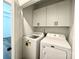 The laundry room features a white front load washer and dryer with storage cabinets at 211 Surrey Oak Ln, Charlotte, NC 28216