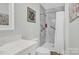Contemporary bathroom featuring a walk-in shower with stylish fixtures and a modern vanity at 4121 Dover St, Claremont, NC 28610