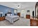 Comfortable bedroom featuring soft carpet, and a blue accent wall at 4121 Dover St, Claremont, NC 28610