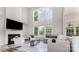 Bright living room with high ceilings, fireplace, lots of windows, and comfortable seating at 7623 Rathburn Ln, Charlotte, NC 28277